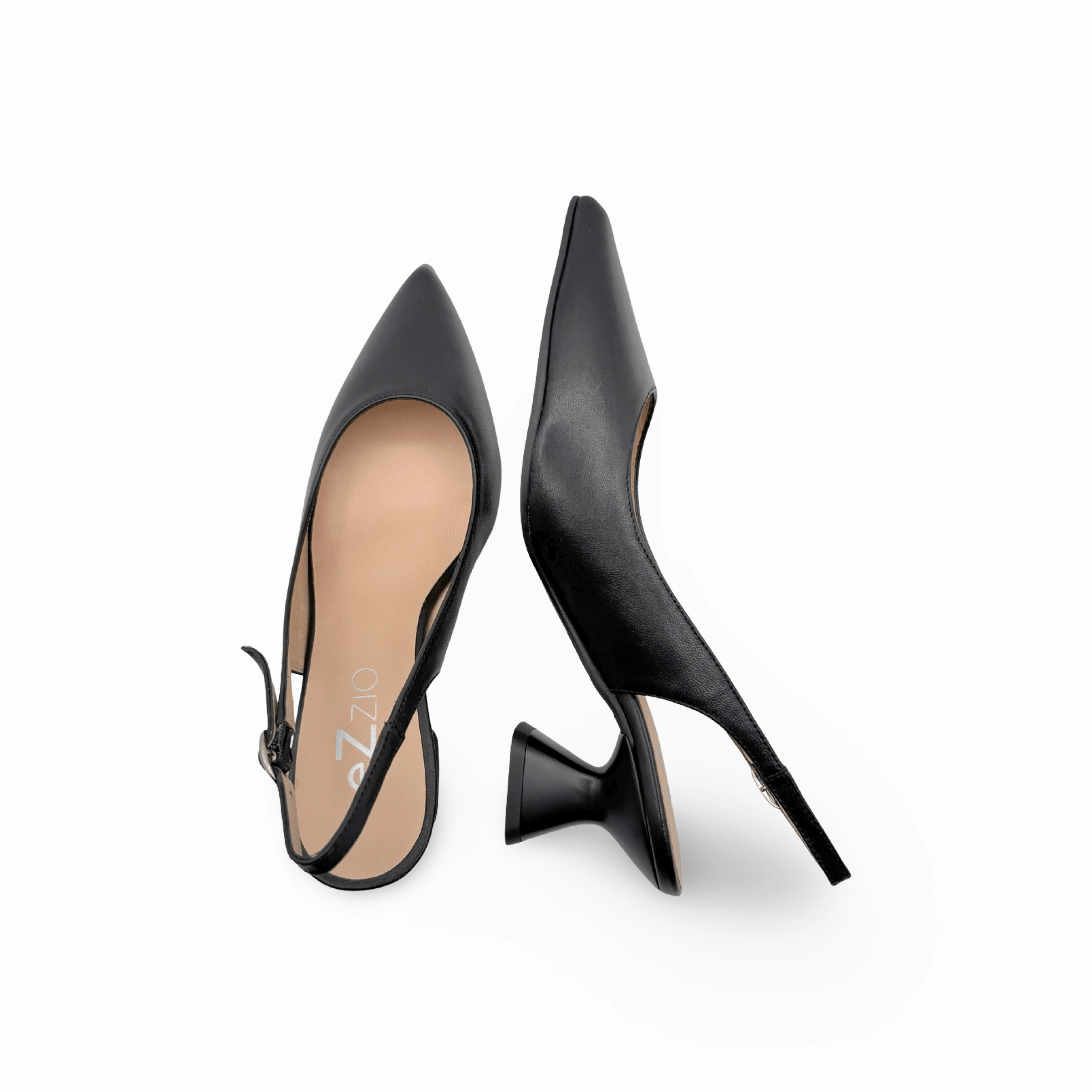 12038 Black Leather Slingback Pump