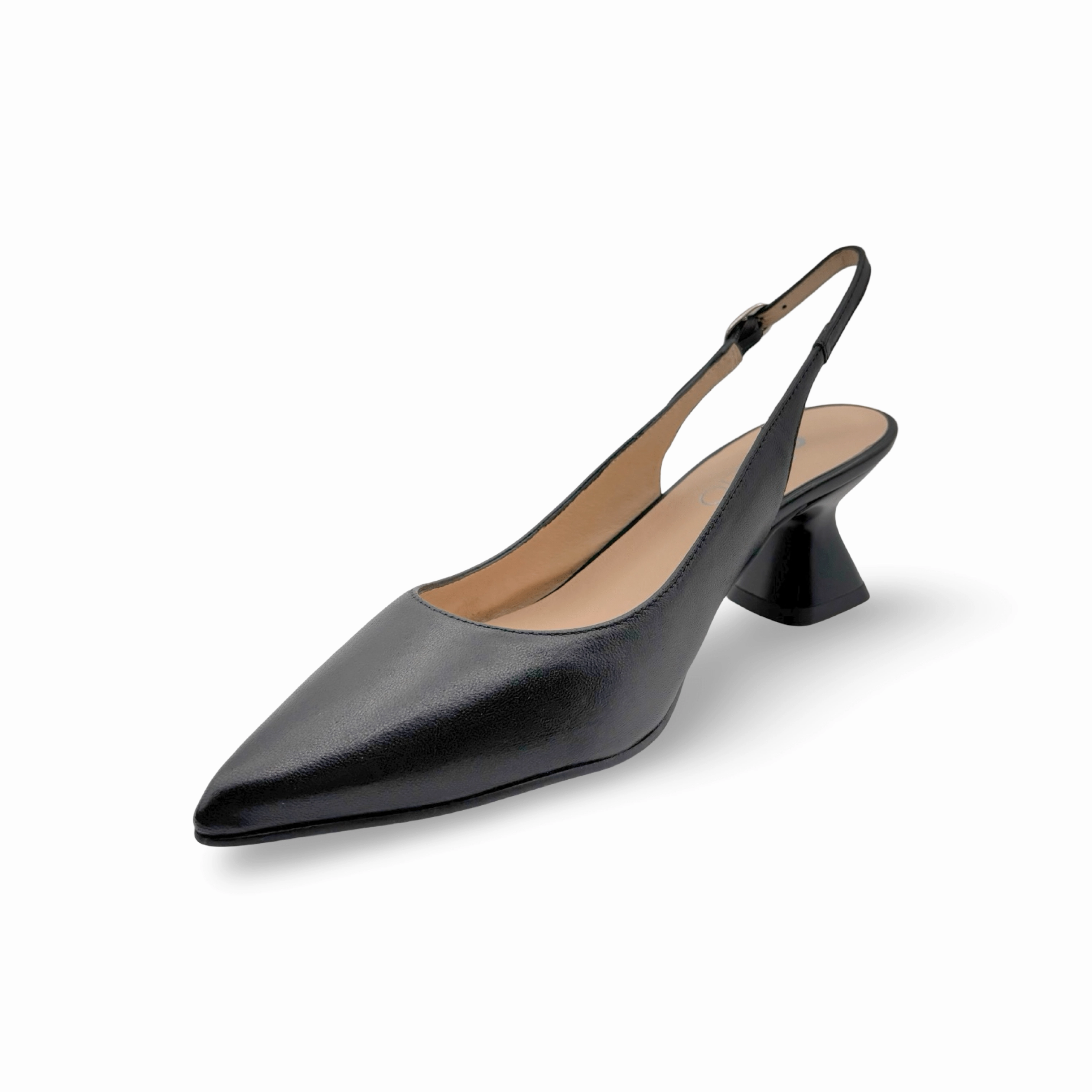12038 Black Leather Slingback Pump