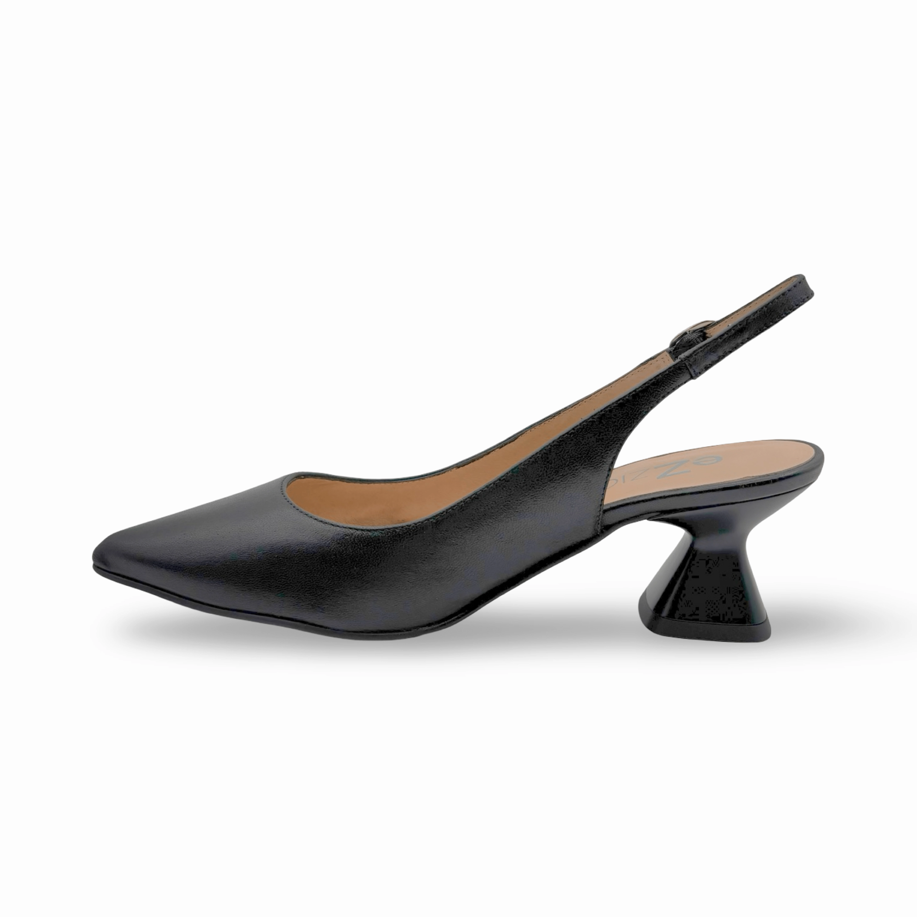 12038 Black Leather Slingback Pump