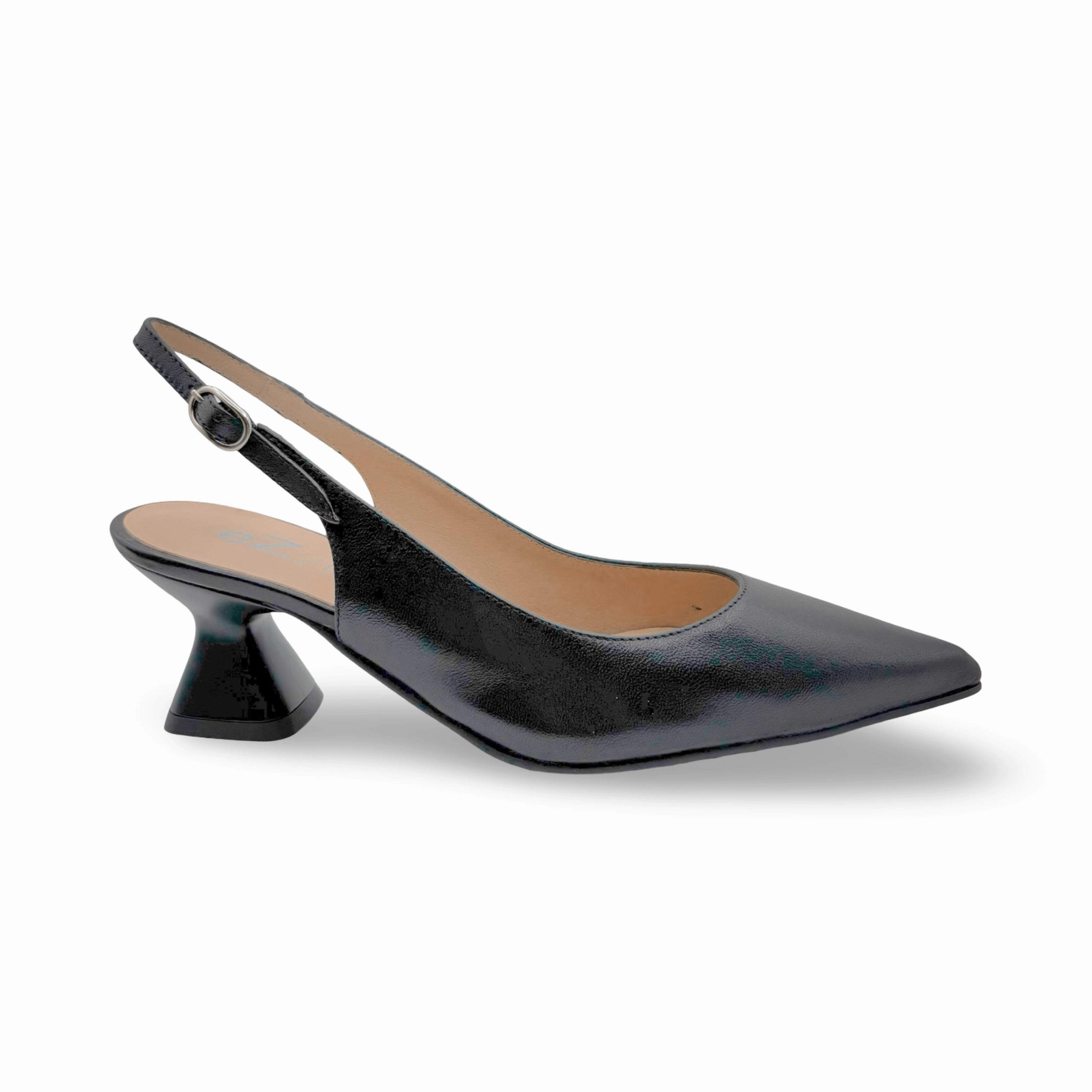 12038 Black Leather Slingback Pump