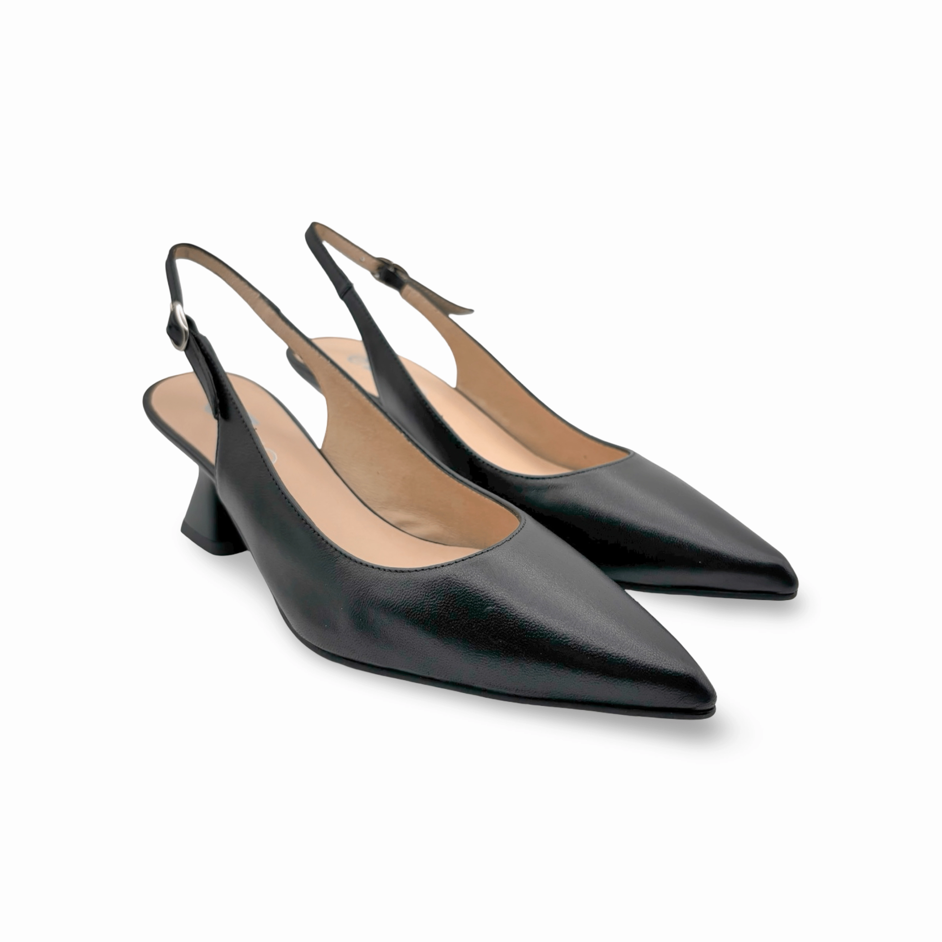 12038 Black Leather Slingback Pump