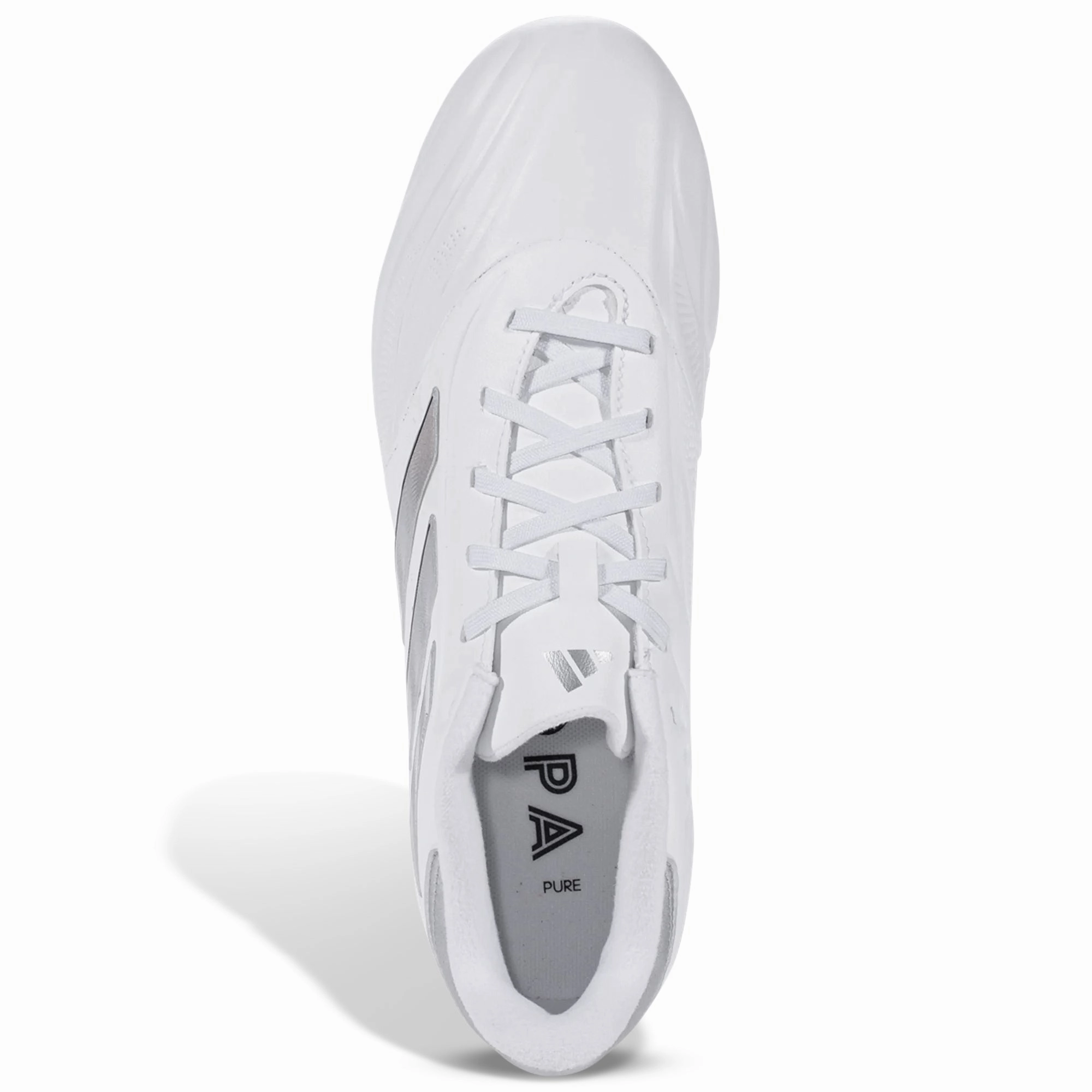 adidas Copa Pure 2 League Firm Ground Soccer Cleats (White/Metallic Silver)