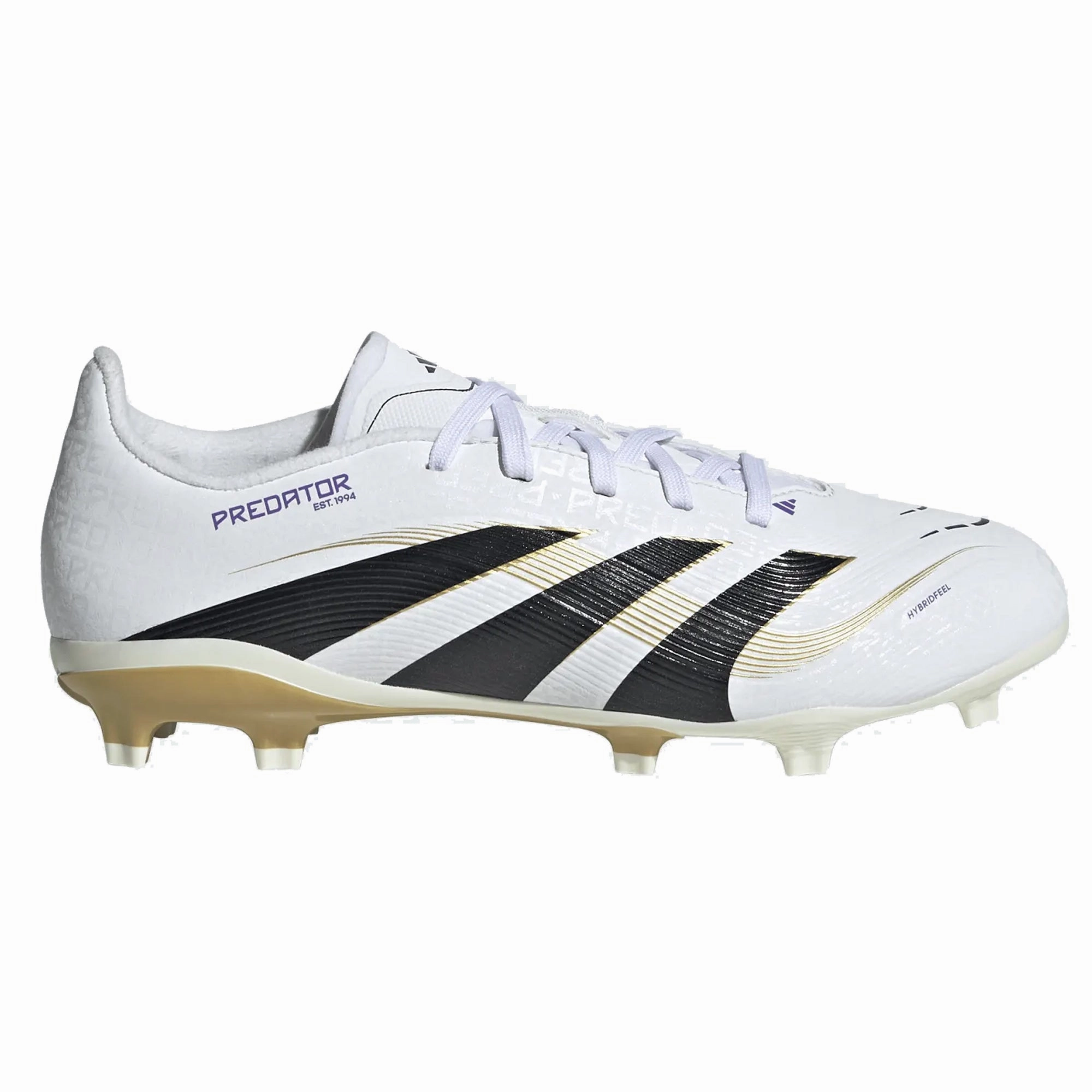 adidas Youth Jr. Predator League FG/MG Junior Soccer Cleats (White/Black/Gold Metallic)