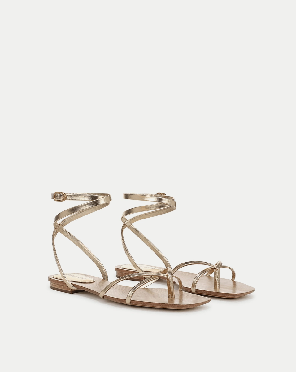 Allegra Metallic Ankle-Wrap Sandal