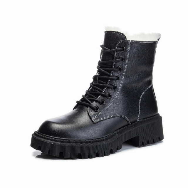 Balin Women's Warm Wool Leather Black Boots