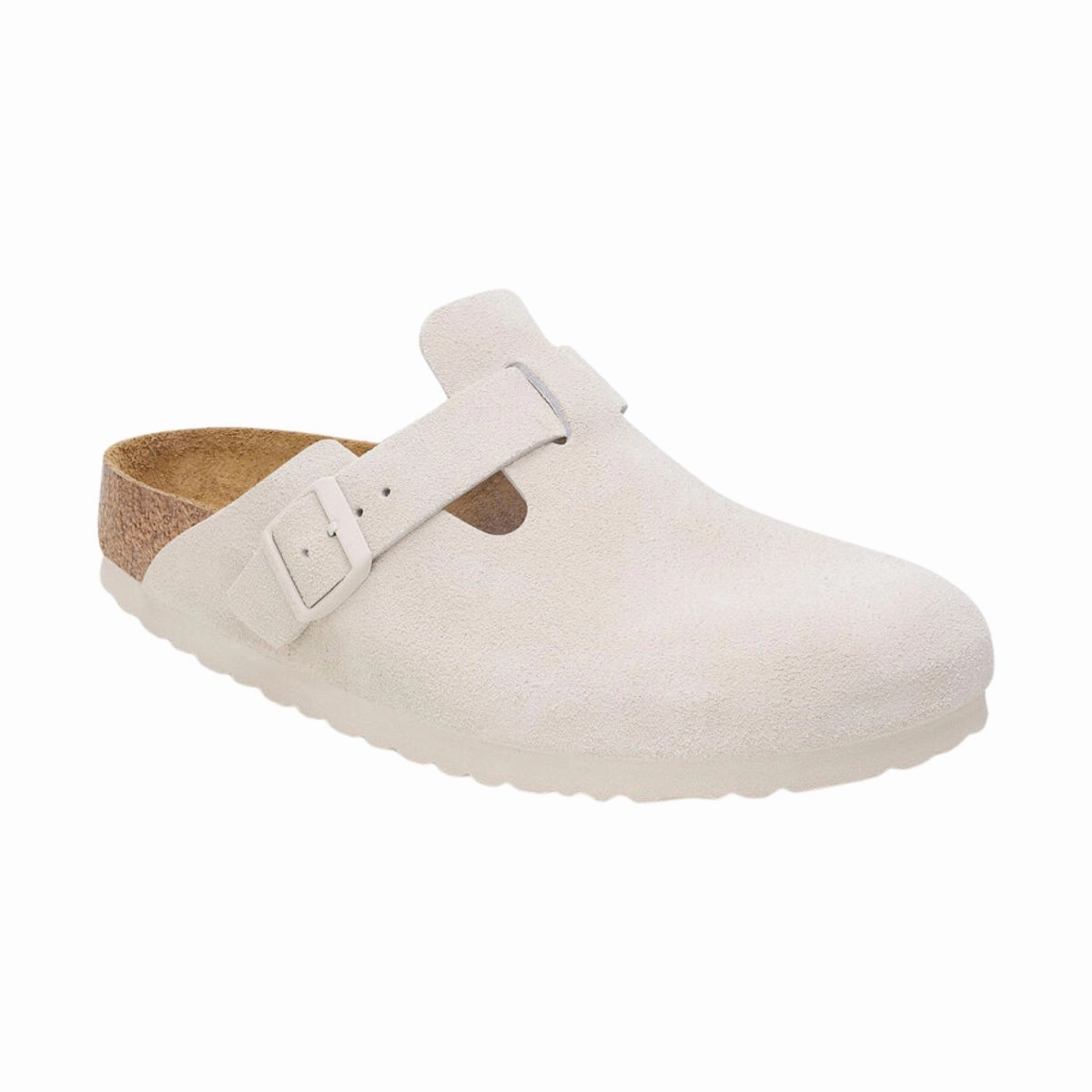 Birkenstock Women's Boston Antique White Suede Soft Footbed