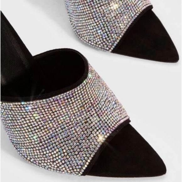 Black Rhinestone Mules.