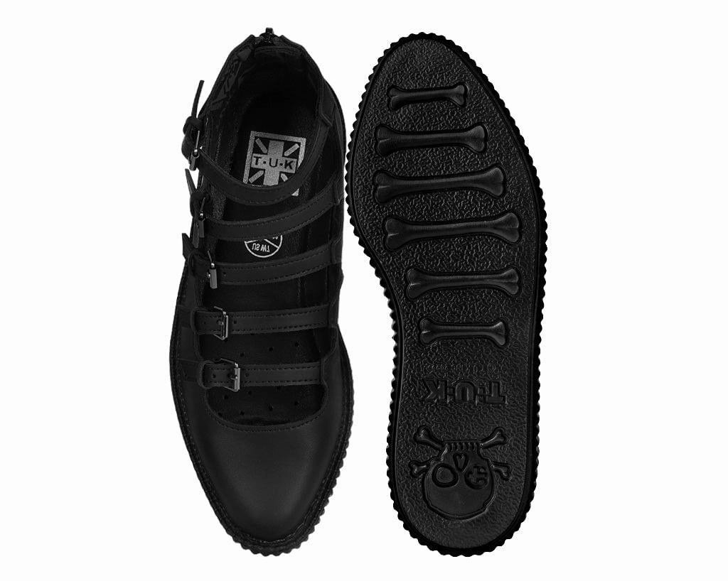 Black TUKskin Multi-Strap Pointed Mary Jane Creeper