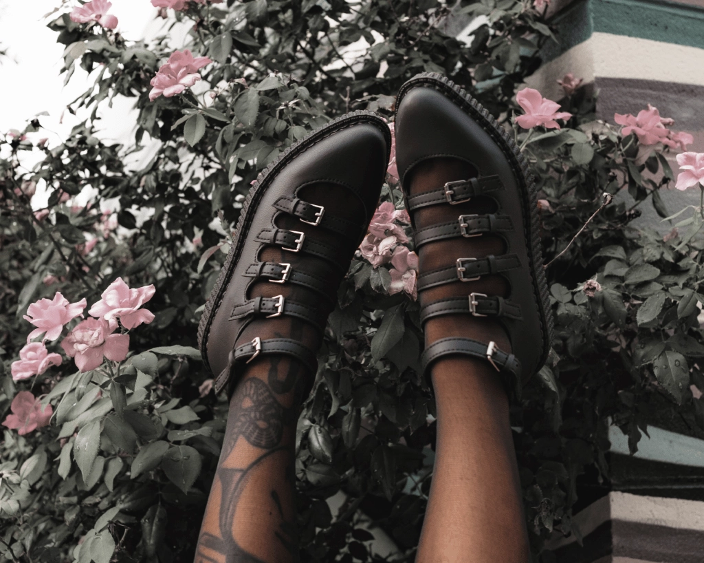 Black TUKskin Multi-Strap Pointed Mary Jane Creeper
