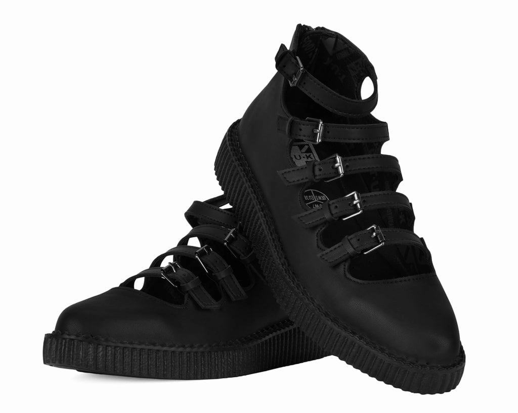 Black TUKskin Multi-Strap Pointed Mary Jane Creeper