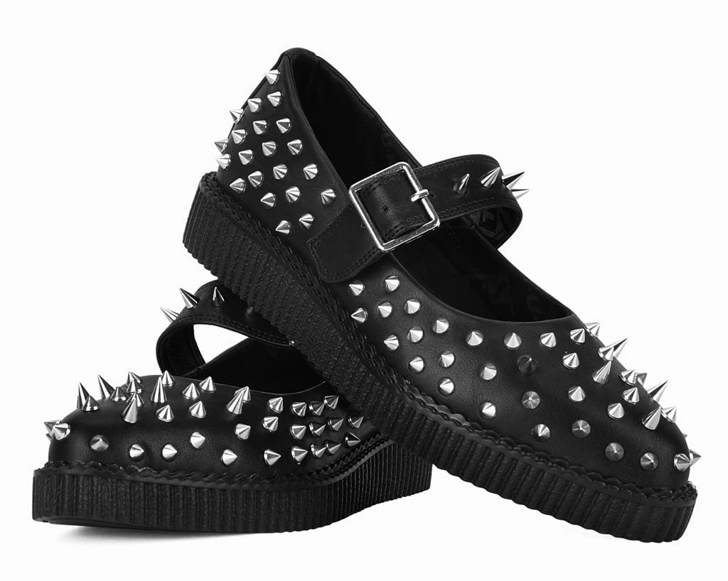 Black TUKskin Pointed Spike Mary Jane