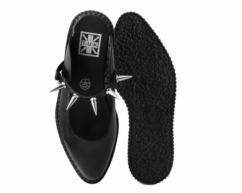Black TUKskin Spike Strap Pointed Mule