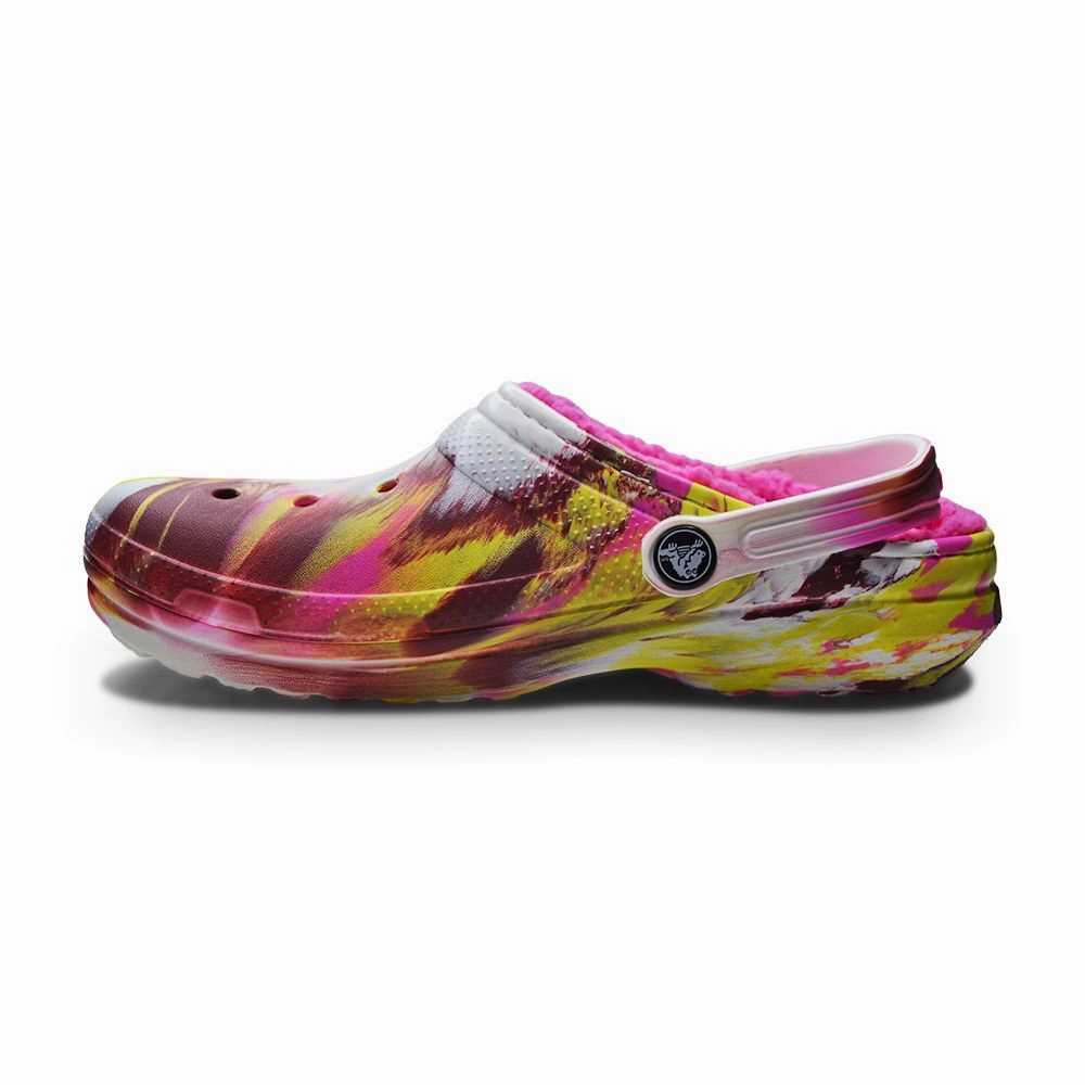 Juniors Ladies Crocs Classic Lined Marbled Clogs - 207773 6RW - Pink