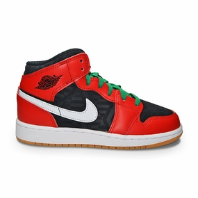 Juniors Nike Air Jordan 1 Mid SE - DQ8418 006 - Black Fire Red White Malachite