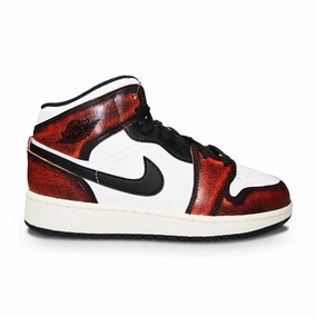 Juniors Nike Air Jordan 1 Mid SE (GS) -FB0568 006 - Black Infrared 23 White Sail