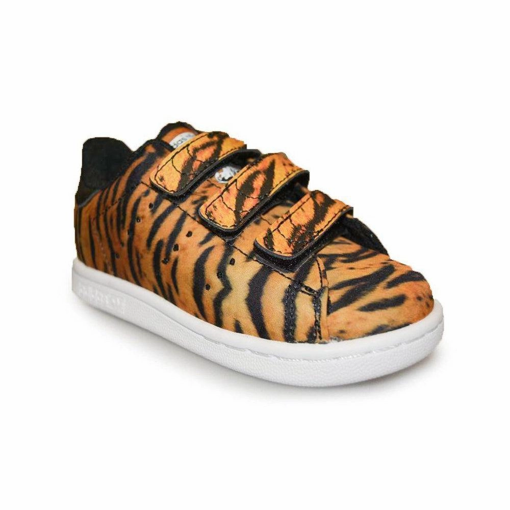 Kids Adidas Stan Smith CF C - AQ2971 - Orange Black Tiger Print Trainers