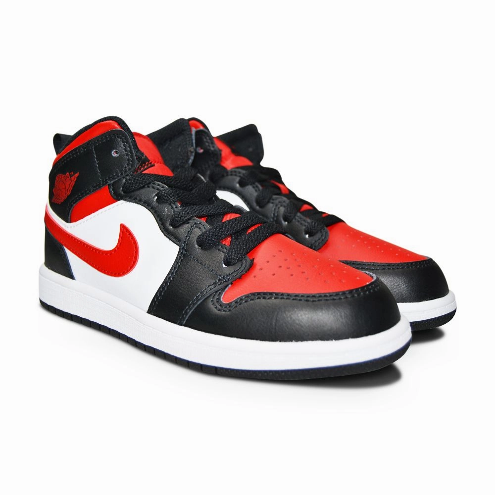 Kids Nike Air Jordan 1 Mid (PS) - 640734 079 - Black Fire Red White