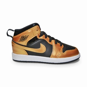 Kids Nike Air Jordan 1 Mid SE (PS) - DR6968 071 - Black Metallic Gold White