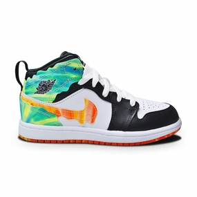 Kids Nike Air Jordan 1 Mid SE "Wavy" (PS) - DJ6562 038 - Black White Team Orange
