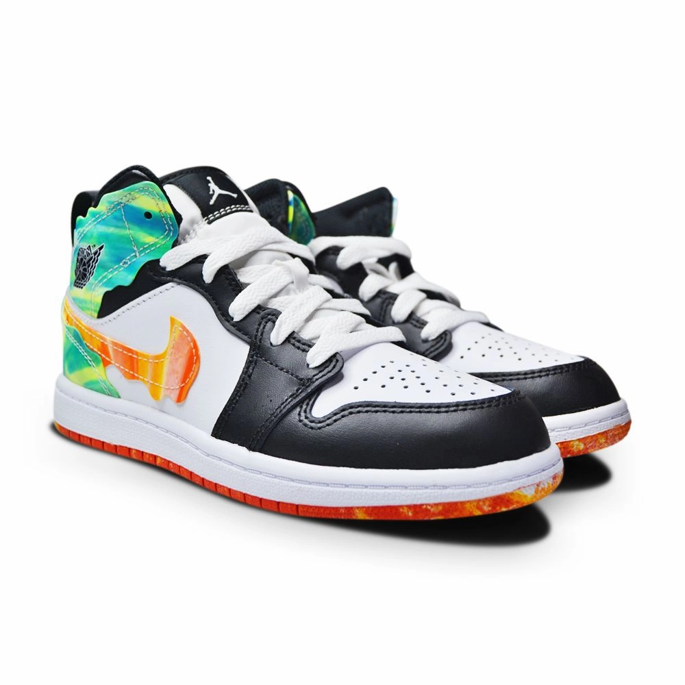Kids Nike Air Jordan 1 Mid SE "Wavy" (PS) - DJ6562 038 - Black White Team Orange