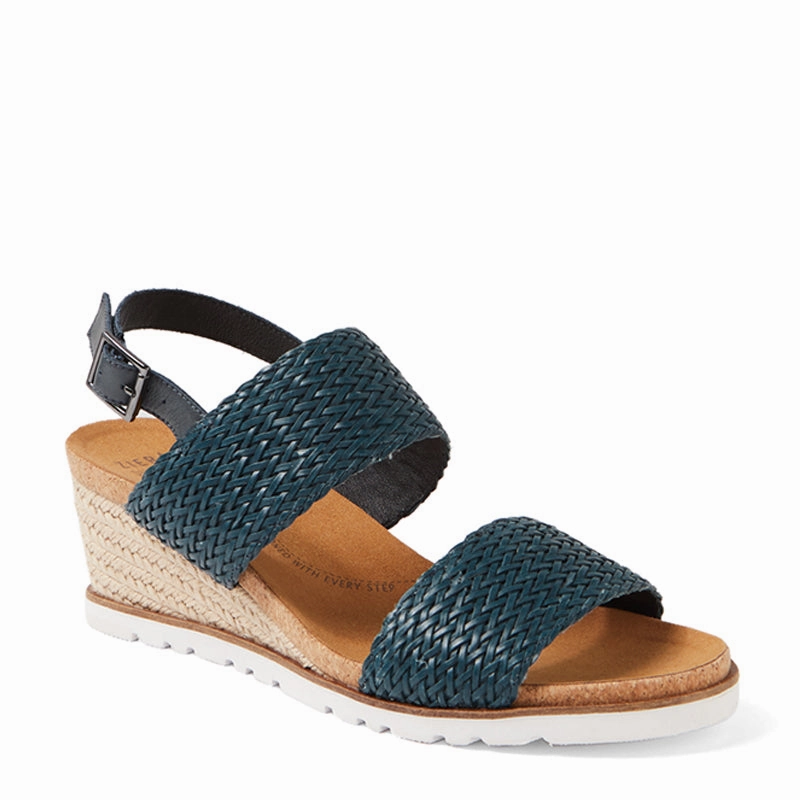 KOKOYO W - NAVY-NAVY WEAVE WEDGE SANDALS
