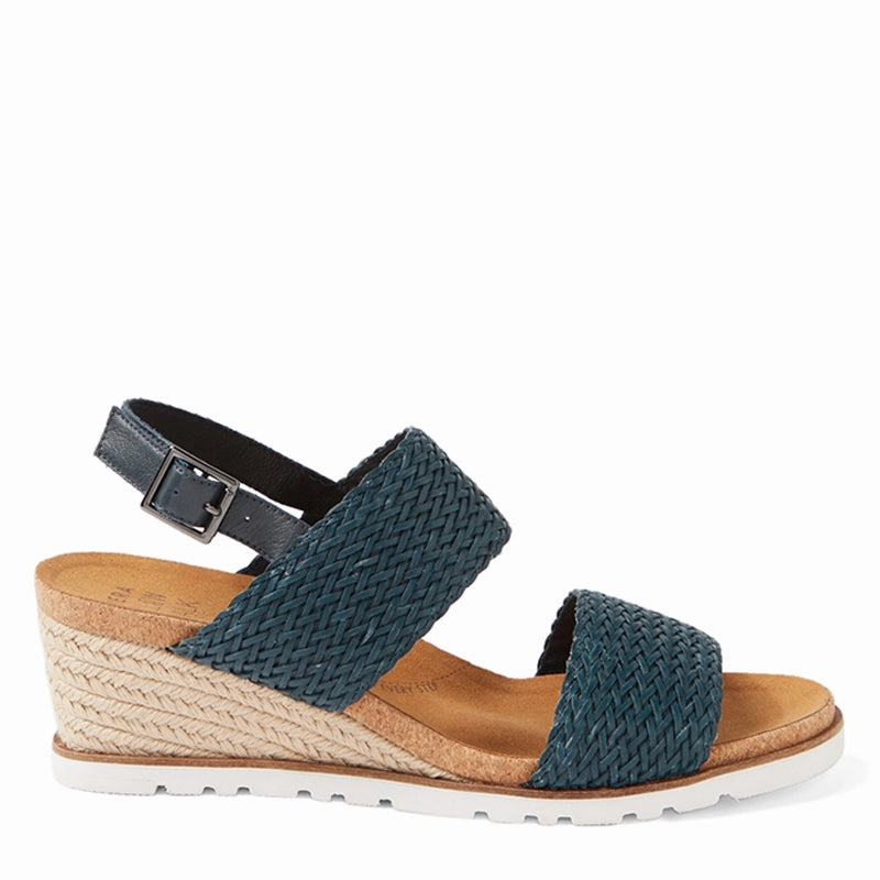 KOKOYO W - NAVY-NAVY WEAVE WEDGE SANDALS