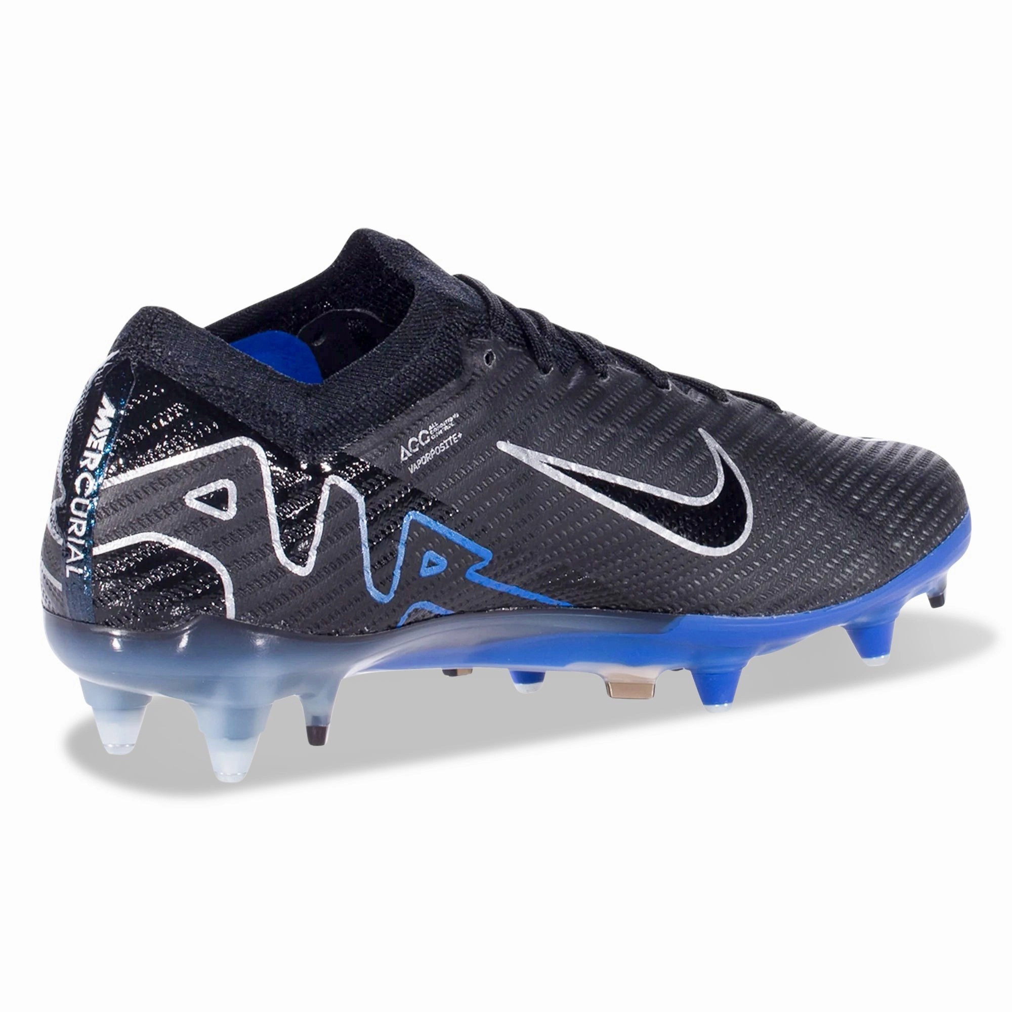 Nike Zoom Vapor 15 Elite SG-Pro Soccer Cleats (Black/Chrome-Hyper Royal)