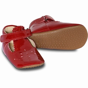 Pom Pom Indoor Shoes T-bar Deep Red Laquer