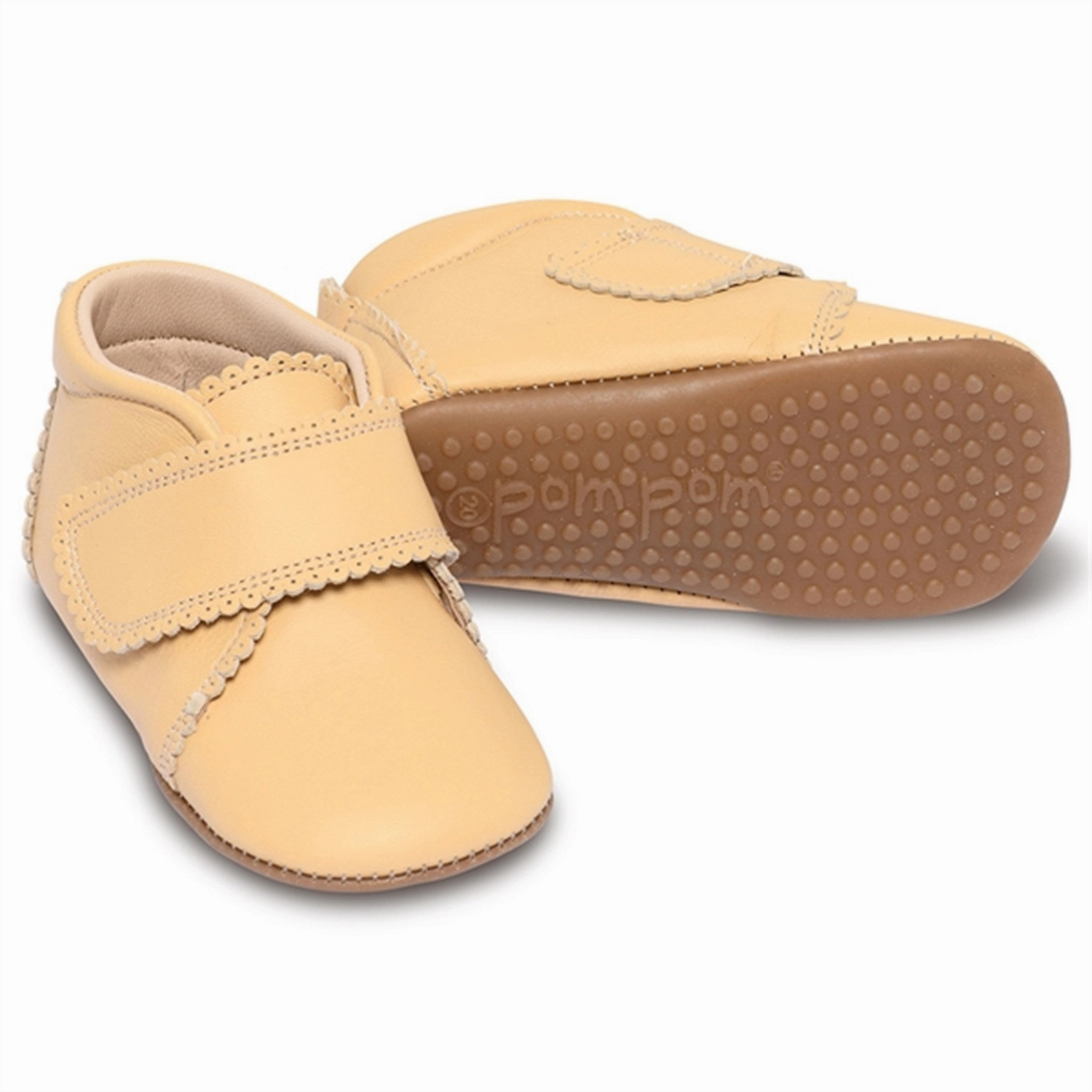 Pom Pom Indoor Shoes Velcro Scallops Dusty Yellow