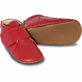 Pom Pom Indoor Shoes Velcro Scallops Red