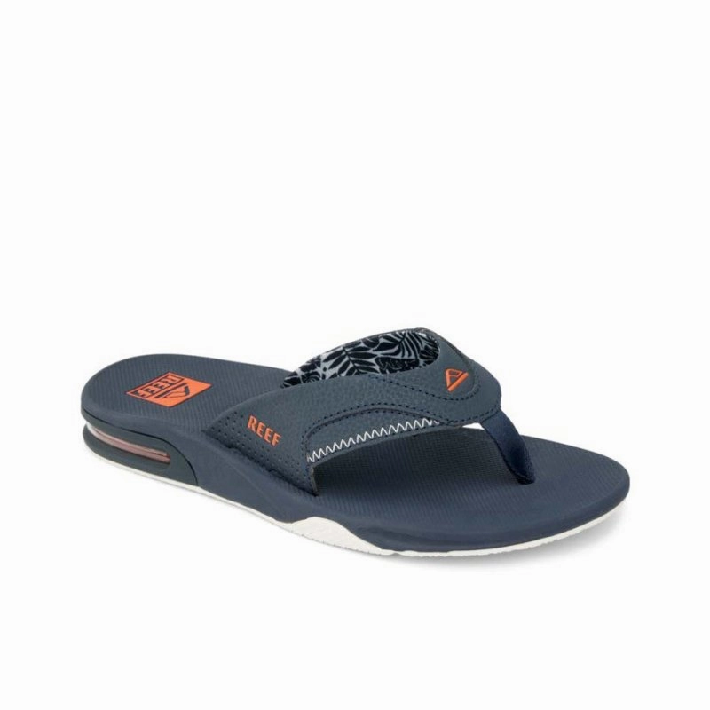 Reef Men's Fanning Flip Flops - Navy/Orange Tropic